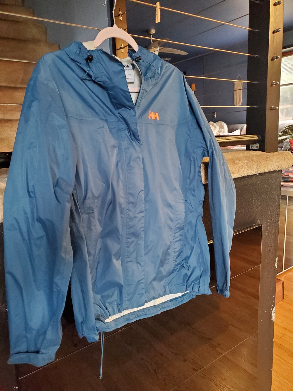 Helly Hansen Blue Kids Hooded Rain Jacket with Orange HH Accent